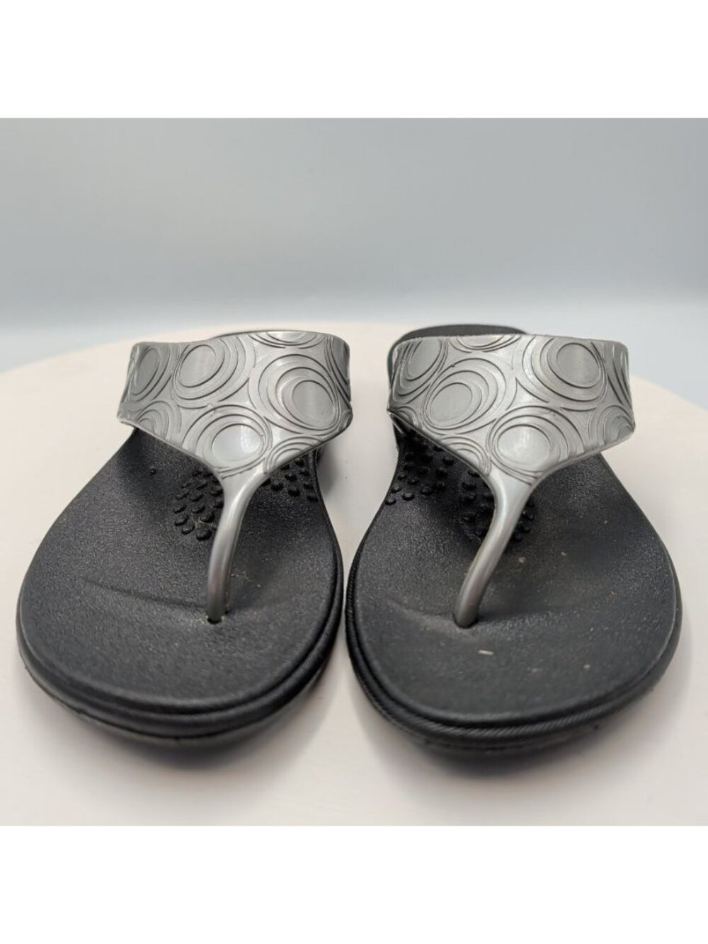 Okabashi Marina Slides Flip Flop Sandals Black Silver Arch Support size Small - Picture 3 of 7